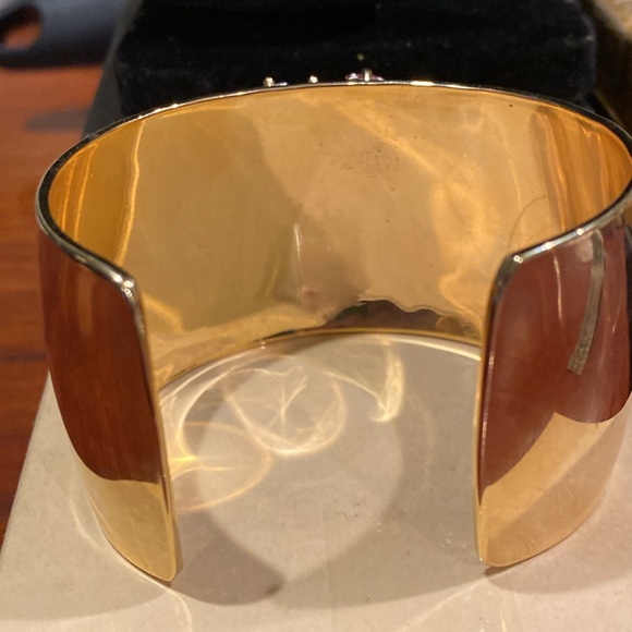 Mia Gold Tone Cuff Bracelet with Red Crystals. Heavy - Picture 4 of 5